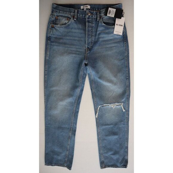 RE/DONE Women's Sz 29 Worn Heather Blue 90s Hi-Rise Loose Distressed Jeans - Picture 1 of 11